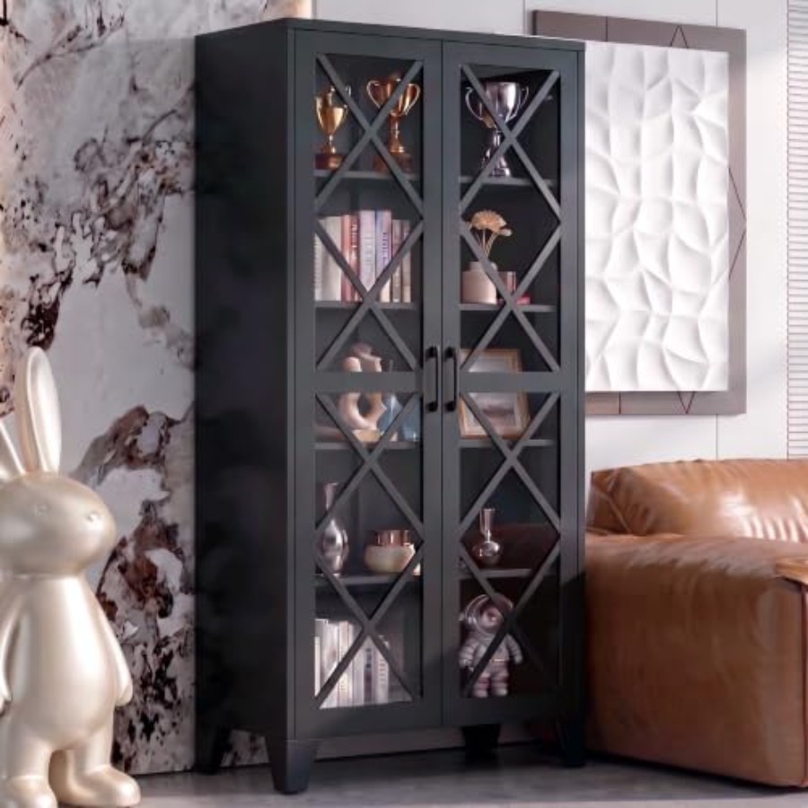 Glass Cabinet Display - 71H 유리 진열장, 농가 스타일용, 금속