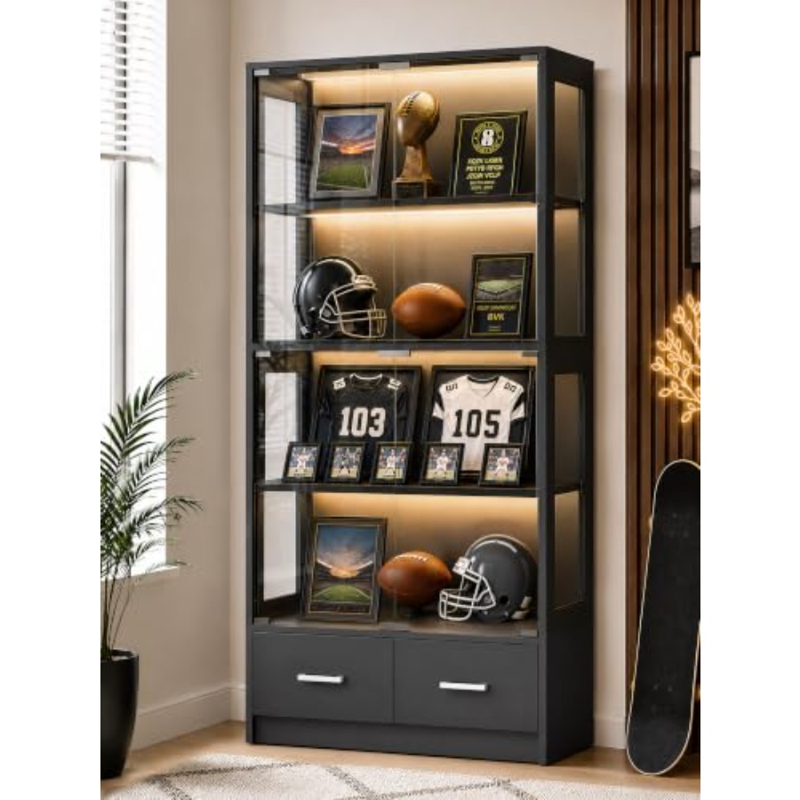 Glass Cabinet Display - 67인치 스포츠 기념품 전시용 유리 캐비닛,
