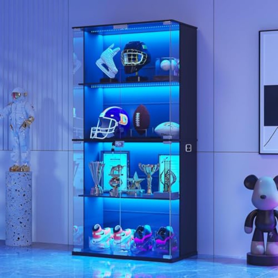 Glass Cabinet Display - 유리문이 있는 검정색 디스플레이 캐비닛, 거실용