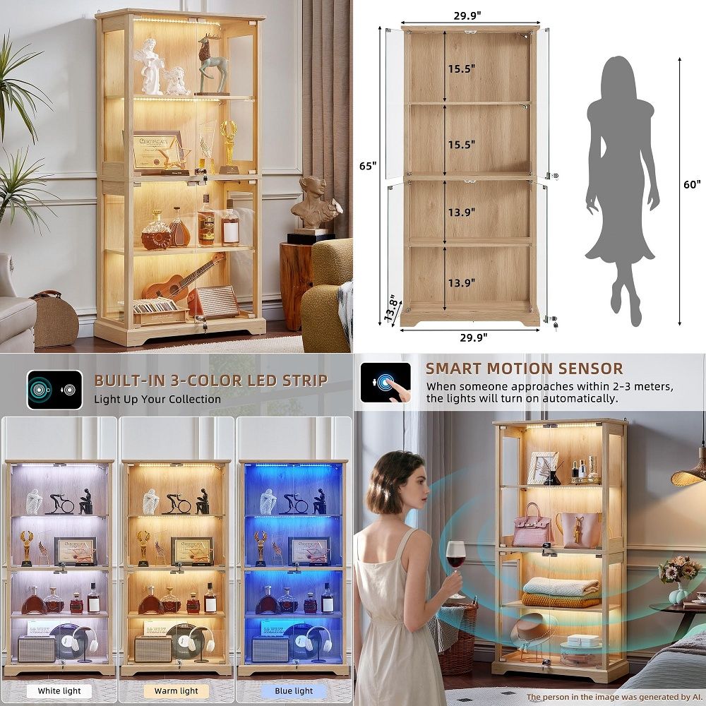 Glass Cabinet Display - 문이 있는 농가풍 유리 진열장, 3색