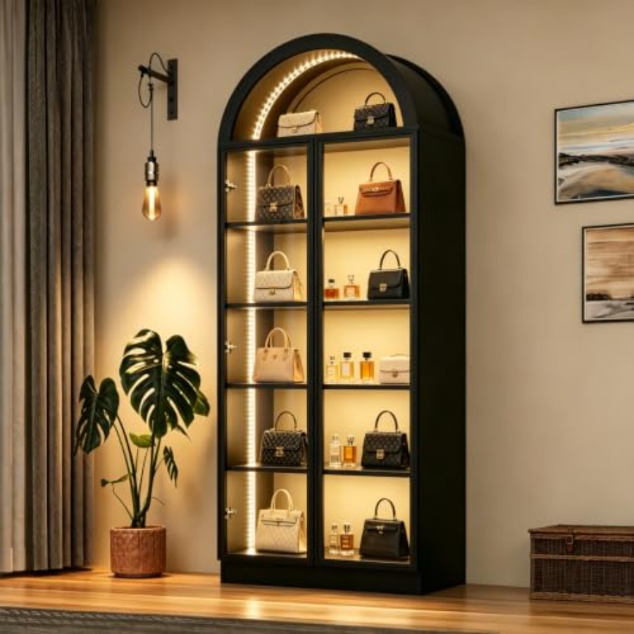Glass Cabinet Display - 거실 사무실용 아치형 진열장, 아크릴 유리문,