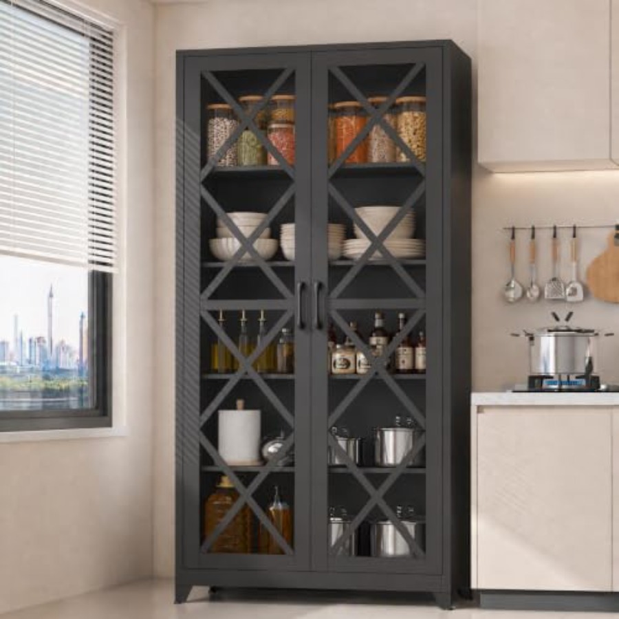71H 유리 진열장, 농가 스타일용, 금속 구조, 블랙 - Glass Cabinet Display 리뷰 및 가격