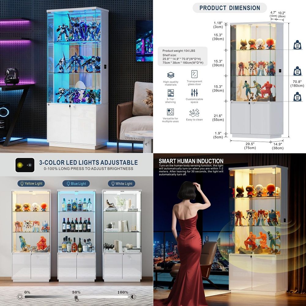 71 유리문이 있는 디스플레이 캐비닛 색상 조명 3개  - Glass Cabinet Display 리뷰 및 가격