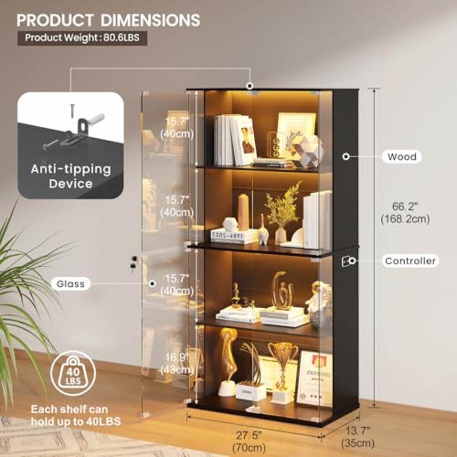 유리문이 있는 검정색 디스플레이 캐비닛, 거실용 잠금  - Glass Cabinet Display 리뷰 및 가격