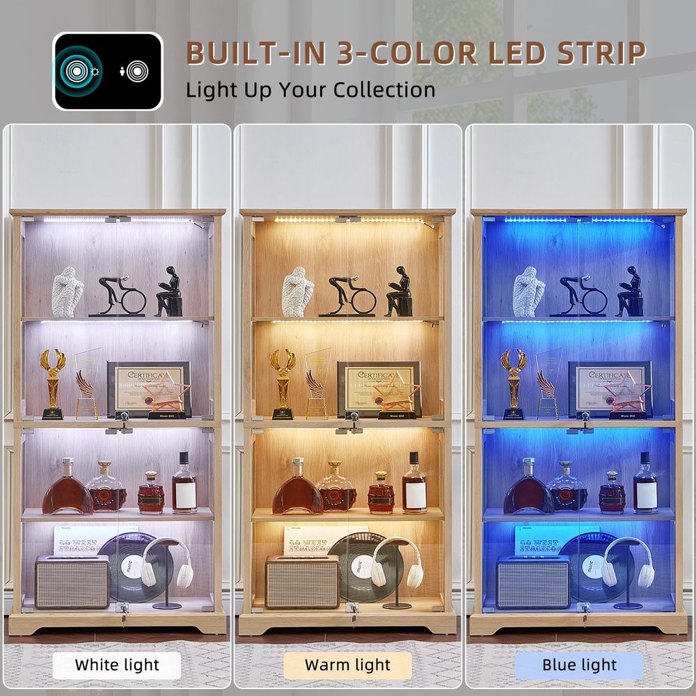 문이 있는 농가풍 유리 진열장, 3색 LED 모션센서  - Glass Cabinet Display 리뷰 및 가격