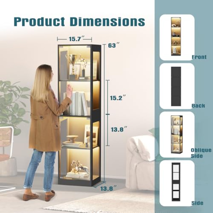 거실과 놀이방을 위한 RGB 조명이 있는 유리 진열장: - Glass Cabinet Display 리뷰 및 가격