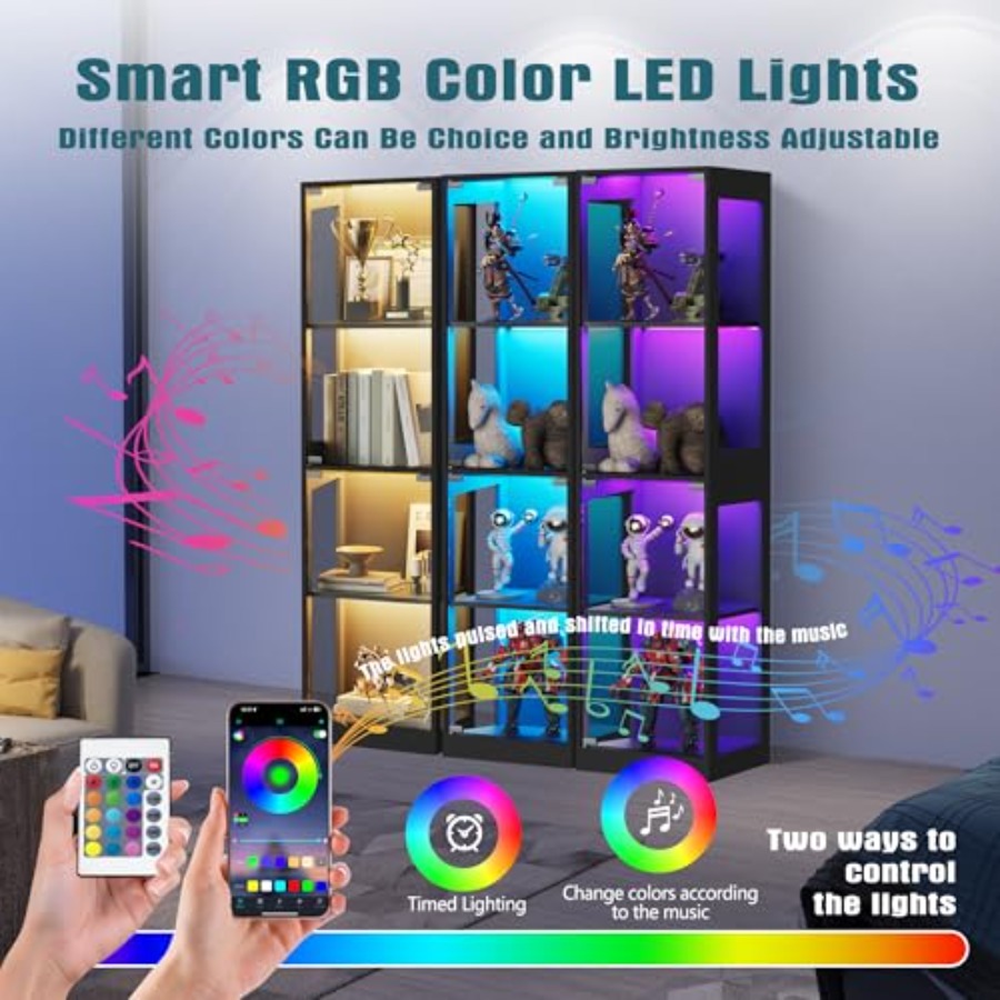 거실과 놀이방을 위한 RGB 조명이 있는 유리 진열장: - Glass Cabinet Display 리뷰 및 가격