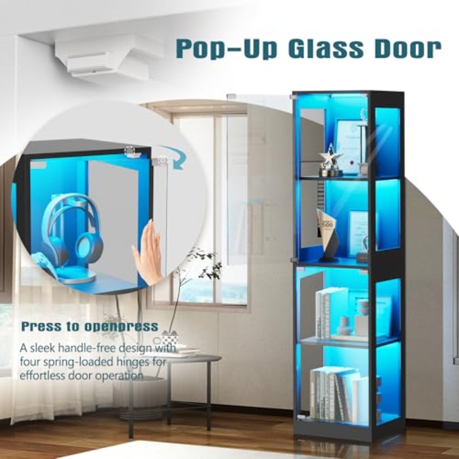 거실과 놀이방을 위한 RGB 조명이 있는 유리 진열장: - Glass Cabinet Display 리뷰 및 가격